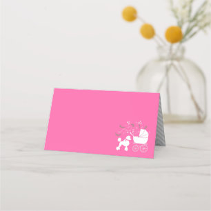 Poodle Dog Baby Shower Puppy Pink Girl Place Card