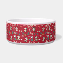 Poodle Dog Bowl Christmas Floral Cute Pet Feeding