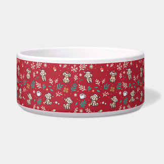 Poodle Dog Bowl Christmas Floral Cute Pet Feeding