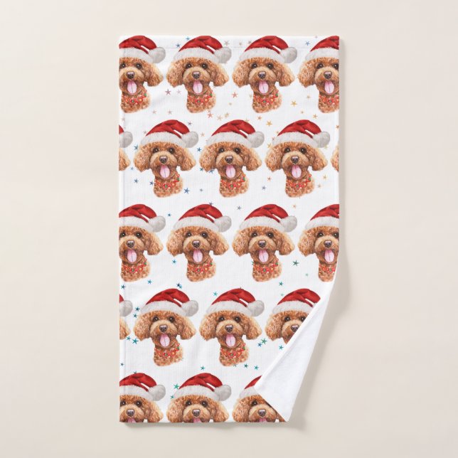 Poodle Dog Breed Christmas Stars Hand Towel (Hand Towel)