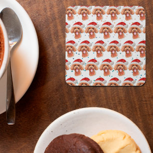 Poodle Dog Breed Christmas Stars Square Paper Coaster