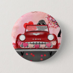 Poodle Dog Car with Hearts Valentine's   6 Cm Round Badge