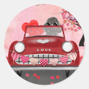 Poodle Dog Car with Hearts Valentine's  Classic Round Sticker