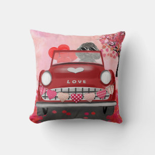 Poodle Dog Car with Hearts Valentine's Cushion