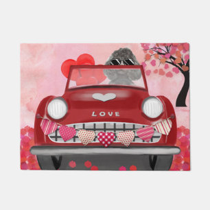 Poodle Dog Car with Hearts Valentine's  Doormat