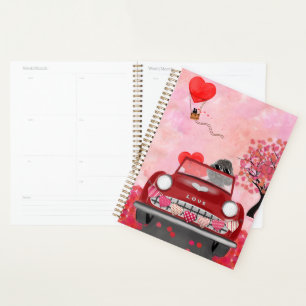 Poodle Dog Car with Hearts Valentine's  Planner