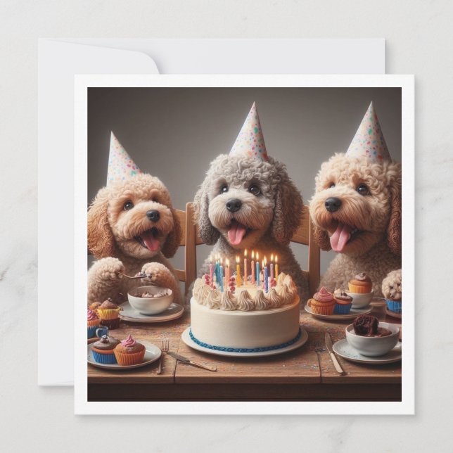 Poodle dog card,  Poodle birthday Invitation (Front)