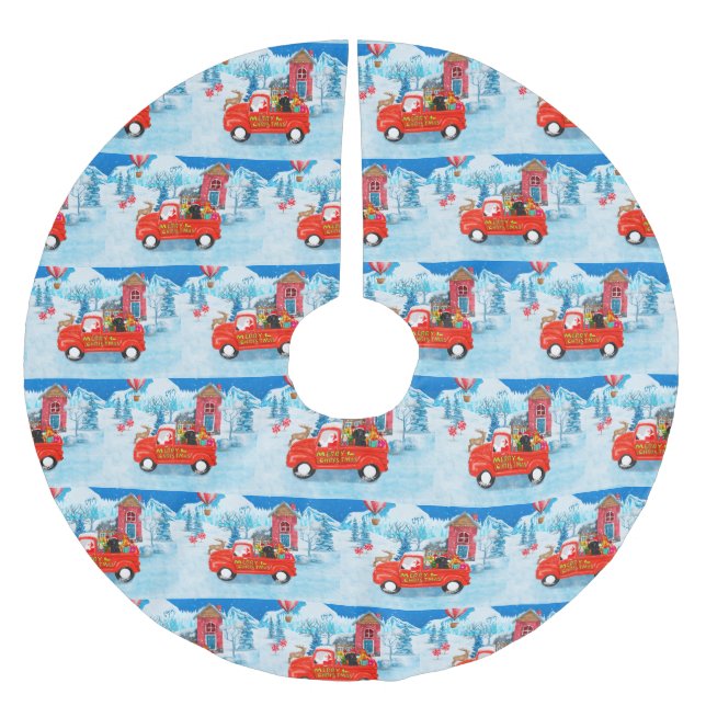 Poodle Dog Christmas Delivery Truck Snow  Brushed Polyester Tree Skirt (Front)