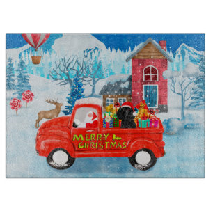 Poodle Dog Christmas Delivery Truck Snow Cutting Board