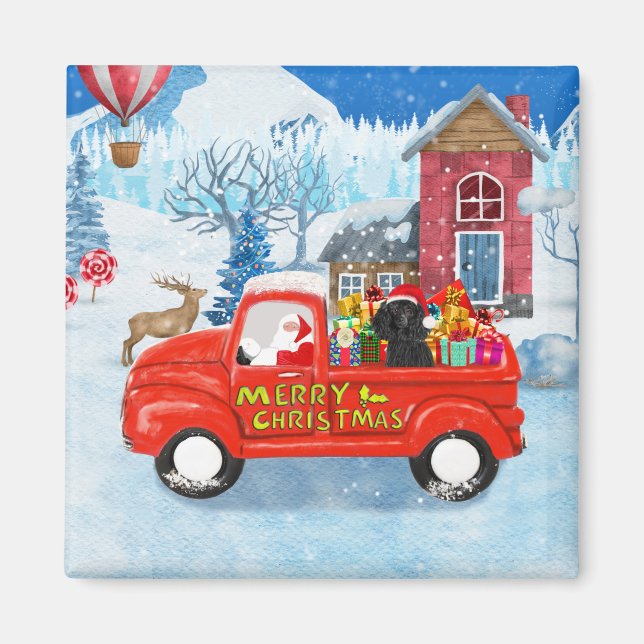 Poodle Dog Christmas Delivery Truck Snow Magnet (Front)