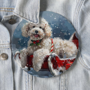Poodle Dog Christmas Festive 6 Cm Round Badge