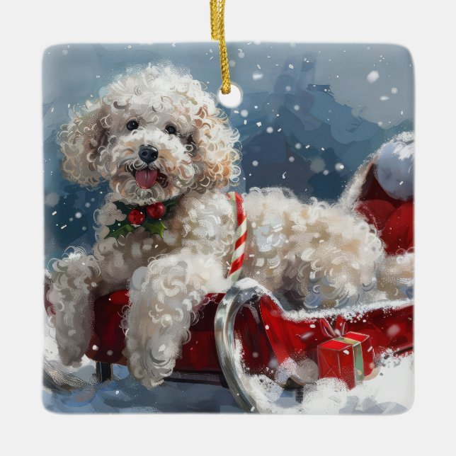 Poodle Dog Christmas Festive Ceramic Ornament (Front)