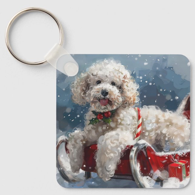 Poodle Dog Christmas Festive Key Ring (Front)
