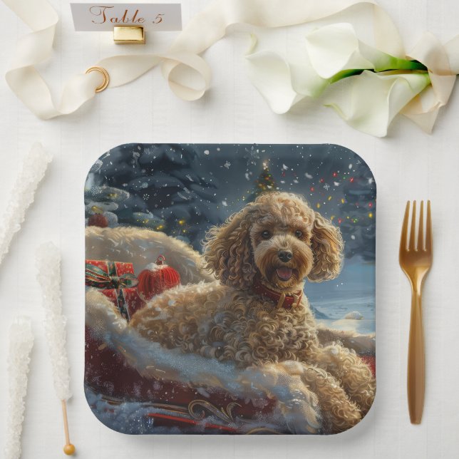 Poodle Dog Christmas Festive  Paper Plate (Wedding)