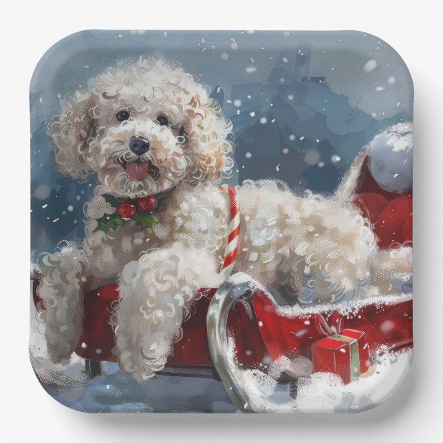 Poodle Dog Christmas Festive Paper Plate (Front)
