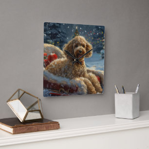 Poodle Dog Christmas Festive Square Wall Clock