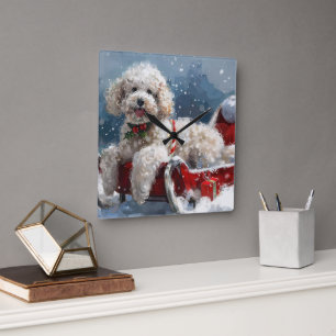 Poodle Dog Christmas Festive Square Wall Clock