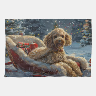 Poodle Dog Christmas Festive Tea Towel