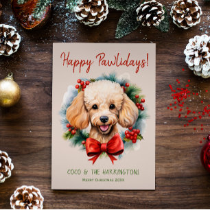 Poodle Dog Christmas Happy Pawlidays Howlidays Holiday Card