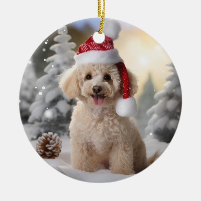 Poodle Dog Christmas Keepsake Ceramic Ornament (Front)