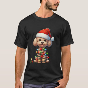 Poodle Dog Christmas Lights Santa Hat Boys Girls T-Shirt
