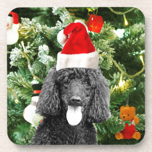 Poodle Dog Christmas Tree Snowman Red Santa Hat Coaster