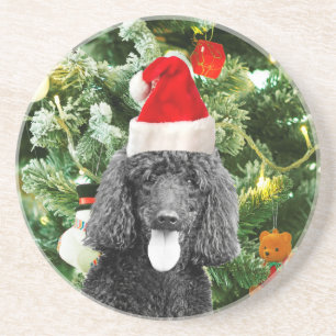 Poodle Dog Christmas Tree Snowman Red Santa Hat Coaster