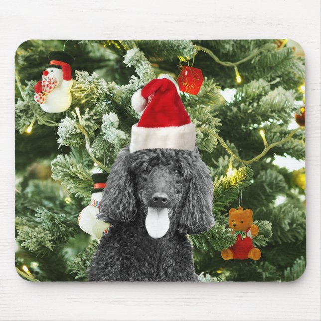 Poodle Dog Christmas Tree Snowman Red Santa Hat Mouse Pad (Front)