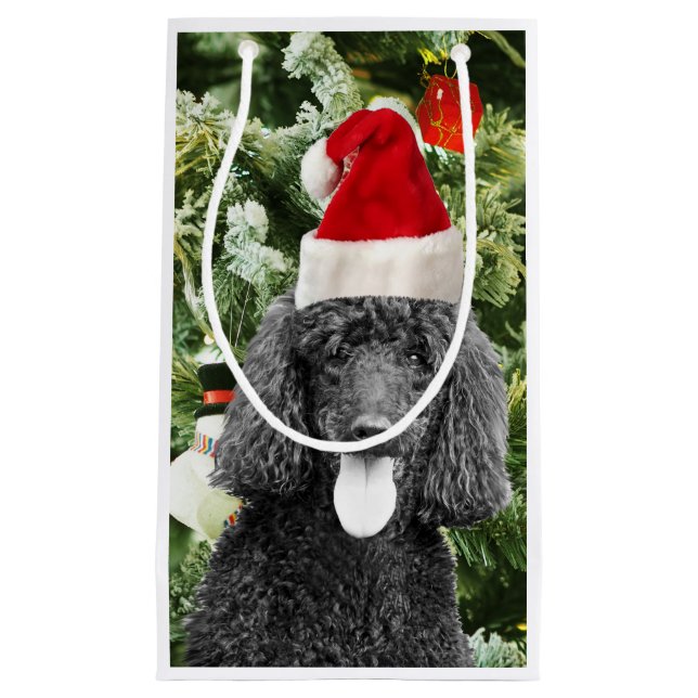 Poodle Dog Christmas Tree Snowman Red Santa Hat Small Gift Bag (Front)