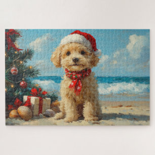 Poodle Dog Christmas Vintage Beach Jigsaw Puzzle