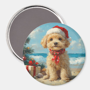 Poodle Dog Christmas Vintage Beach Magnet