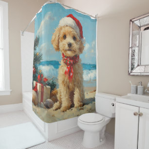 Poodle Dog Christmas Vintage Beach Shower Curtain