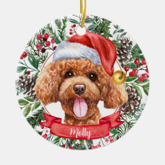 Poodle Dog Custom Santa Hat Christmas Ornament