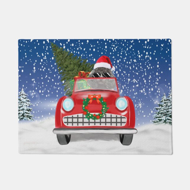 Poodle Dog Driving Car In Snow Christmas  Doormat (Front)