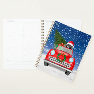 Poodle Dog Driving Car In Snow Christmas Planner