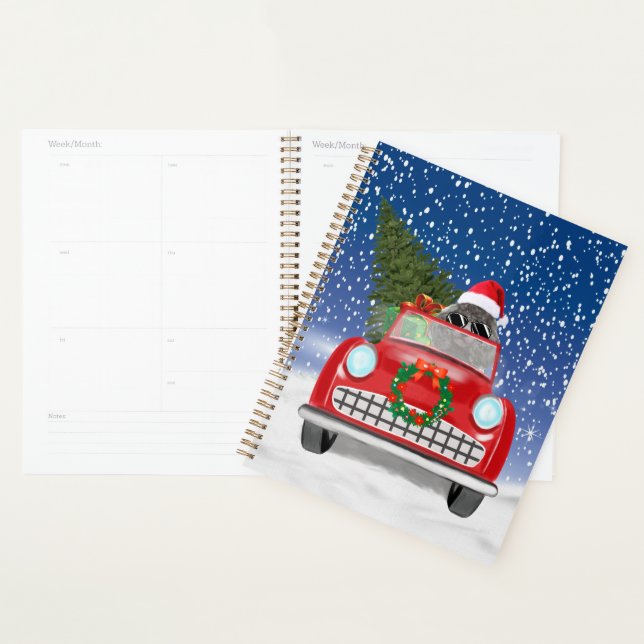Poodle Dog Driving Car In Snow Christmas  Planner (Display)