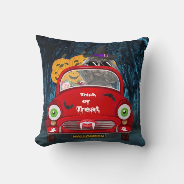 Poodle Dog Driving Car Scary Halloween Cushion (Front)