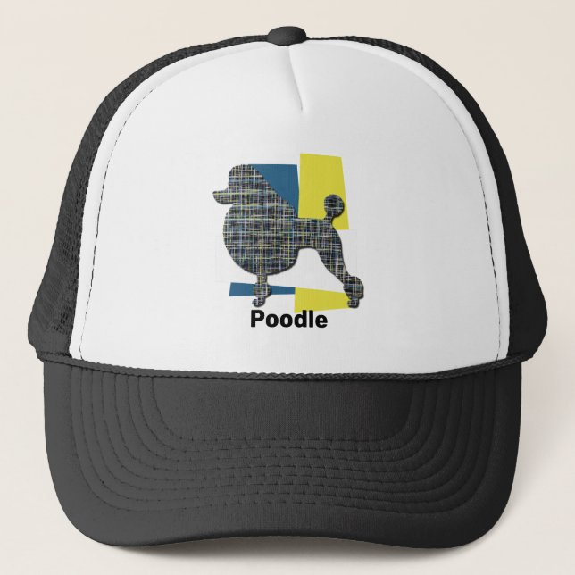 Poodle Dog French Cut Silhouette Tricolour Grid Trucker Hat (Front)