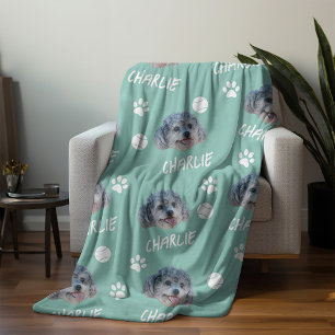 Poodle Dog, Green Custom Photo and Name, Pet Fleece Blanket