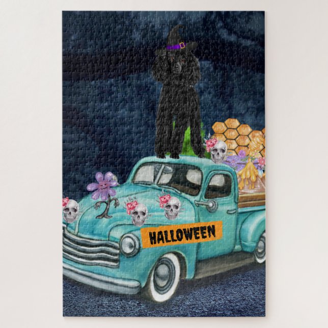 Poodle Dog Halloween Truck Scary Night  Jigsaw Puzzle (Vertical)