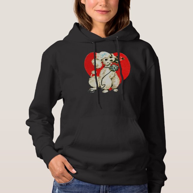 Poodle Dog Holding Flowers Heart Valentine Love Hoodie (Front)