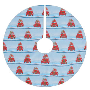 Poodle Dog In Car With Santa Claus Brushed Polyester Tree Skirt