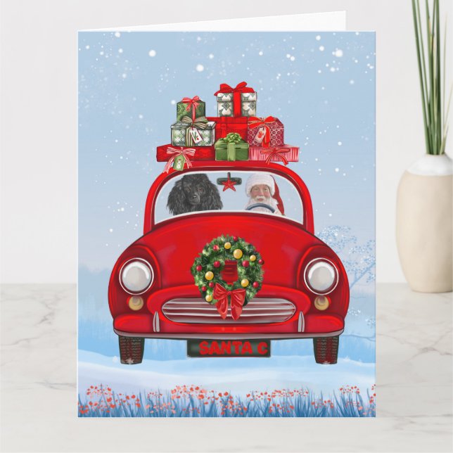 Poodle Dog In Car With Santa Claus  Card (Front)