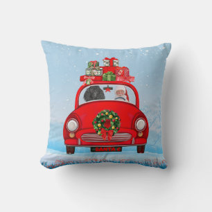 Poodle Dog In Car With Santa Claus Cushion