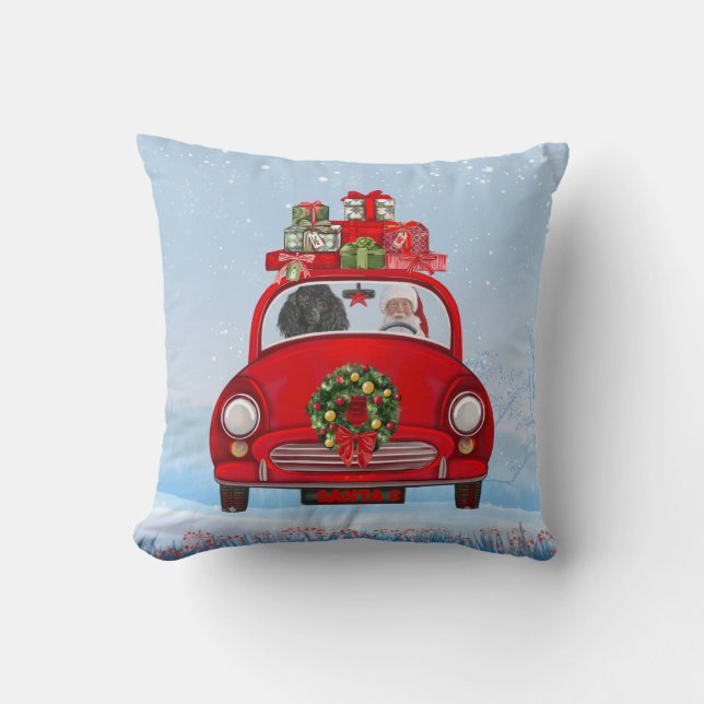 Poodle Dog In Car With Santa Claus Cushion (Front)