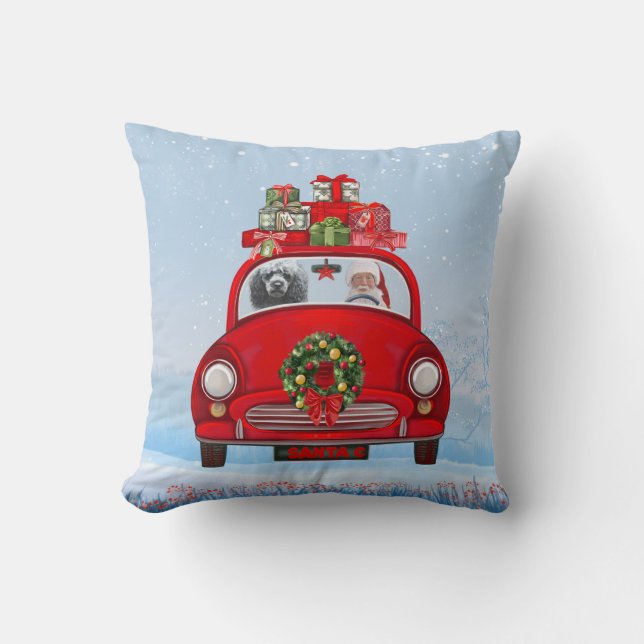 Poodle Dog In Car With Santa Claus  Cushion (Front)