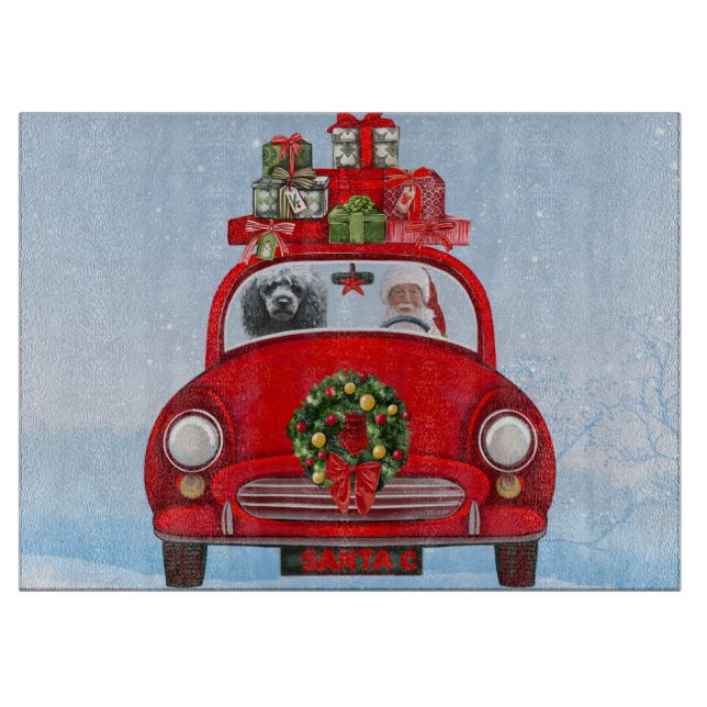 Poodle Dog In Car With Santa Claus  Cutting Board (Front)