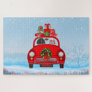 Poodle Dog In Car With Santa Claus Jigsaw Puzzle