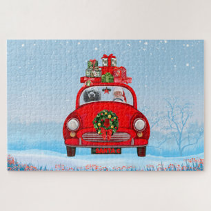 Poodle Dog In Car With Santa Claus Jigsaw Puzzle