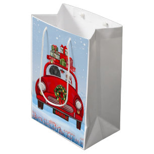 Poodle Dog In Car With Santa Claus  Medium Gift Bag
